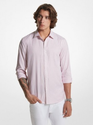 Michael Kors Striped Stretch Cotton Oxford Shirt Hemd Herren Rosa | JE0128643