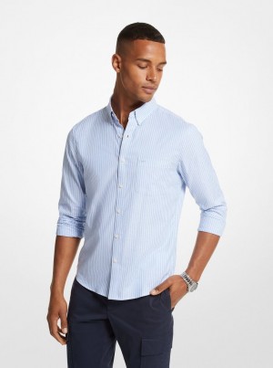 Michael Kors Striped Stretch Cotton Shirt Hemd Herren Blau | BV6249371