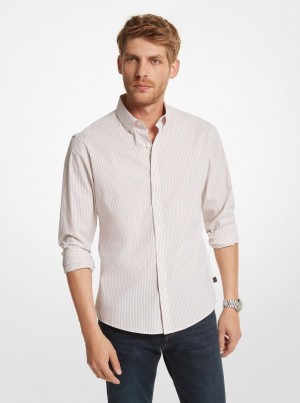 Michael Kors Striped Stretch Cotton Shirt Hemd Herren Khaki | ZG4296813