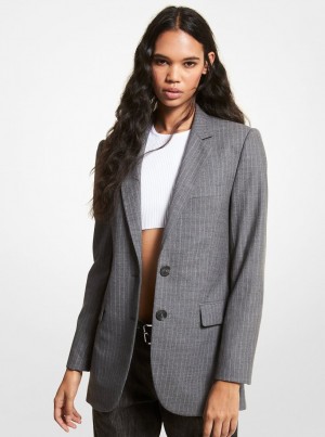 Michael Kors Striped Stretch Wool Boyfriend Blazer Jacken Damen Blau Mehrfarbig | BT5968713