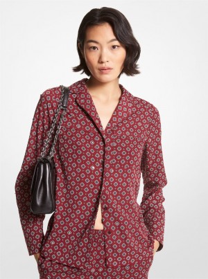 Michael Kors Studded Medallion Crushed Crepe Pajama Shirt Oberteile Damen Bordeaux | AJ7836105