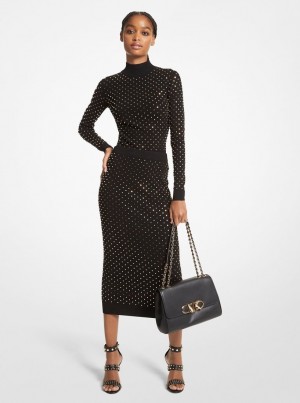 Michael Kors Studded Stretch Viscose Pencil Skirt Röcke Damen Schwarz Gold | WM0723189