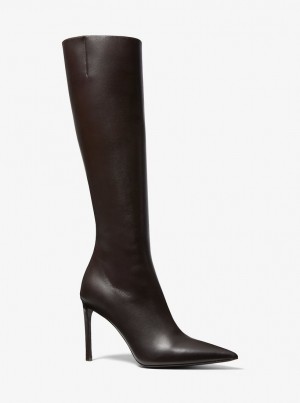 Michael Kors Tatjana Leather Boots Stiefel Damen Schokolade | YU9715602