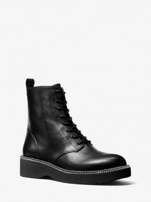 Michael Kors Tavie Leather Combat Boot Stiefel Damen Schwarz | VC8762905