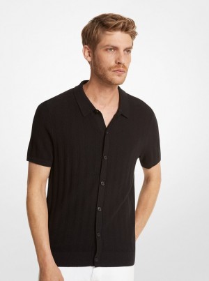 Michael Kors Textured Cotton Blend Shirt Hemd Herren Schwarz | PN6180749