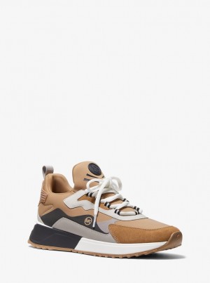 Michael Kors Theo Sport Mixed-Media Trainer Sportschuhe Herren Husk | EC6893274