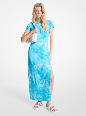 Michael Kors Tie-Dyed Stretch Cotton Maxi Dress Kleid Damen Blau | ZF5390812