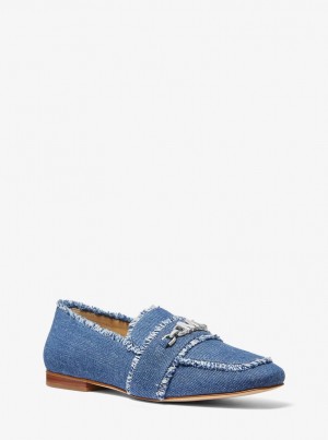Michael Kors Tiffanie Frayed Denim Loafer Flache Schuhe Damen Blau | KE3461987
