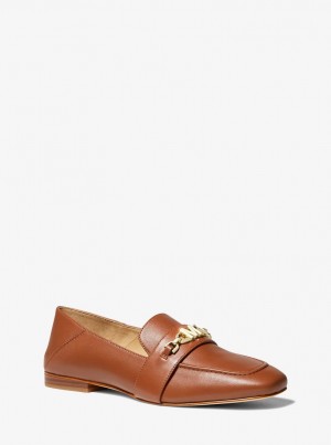 Michael Kors Tiffanie Leather Loafer Flache Schuhe Damen Luggage | RP2153067