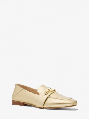 Michael Kors Tiffanie Metallic Leather Loafer Flache Schuhe Damen Gold | GR0187659