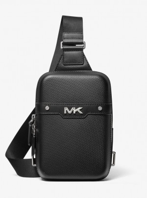 Michael Kors Varick Medium Textured Leather Sling Pack Umhängetasche Herren Schwarz | JV6152870