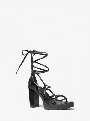 Michael Kors Vero Leather Platform Sandal Plateauschuhe Damen Schwarz | CX4327896
