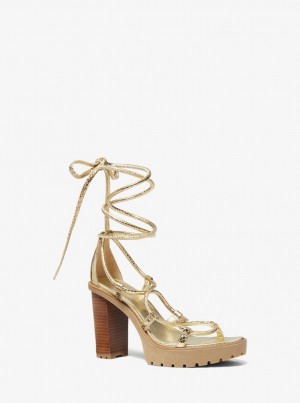 Michael Kors Vero Metallic Snake Embossed Leather Platform Sandal Plateauschuhe Damen Gold | FX1237948