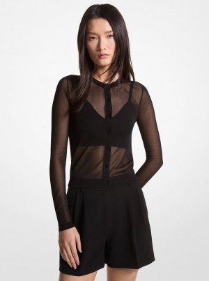 Michael Kors Viscose Blend Cropped Cardigan and Bra Top Pullover Damen Schwarz | ER0128357