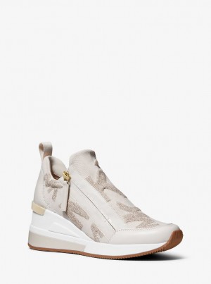 Michael Kors Willis Logo Stretch Knit Trainer Sneakers Damen Gold | AT7068329