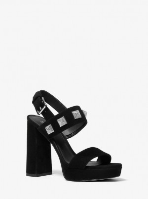 Michael Kors Wren Studded Suede Platform Sandal Sandalen Damen Schwarz | BT0459237