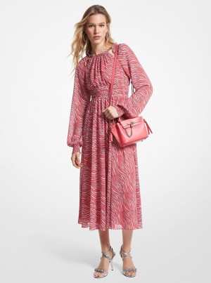 Michael Kors Zebra Print Georgette Midi Dress Kleid Damen Rosa | WS6487102