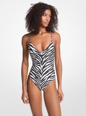 Michael Kors Zebra Print Swimsuit Bademode Damen Schwarz Weiß | QW0325789