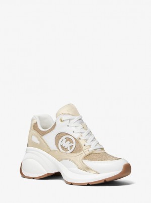 Michael Kors Zuma Glitter Chain Mesh and Metallic Trainer Sneakers Damen Gold | RV5016834