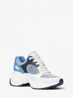 Michael Kors Zuma Leather and Mesh Trainer Sneakers Damen Frch Blu Mlt | OF6501734