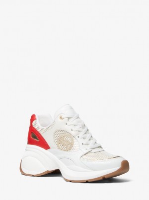 Michael Kors Zuma Leather and Mesh Trainer Sneakers Damen Rot Mehrfarbig | BP2975134